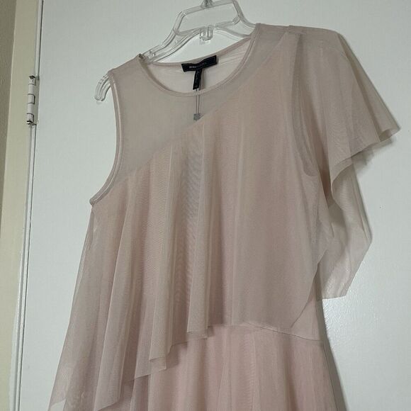 NEW! BCBGMAXAZRIA dusty pink chiffon tiered asymmetrical mini dress US XS - Picture 5 of 5